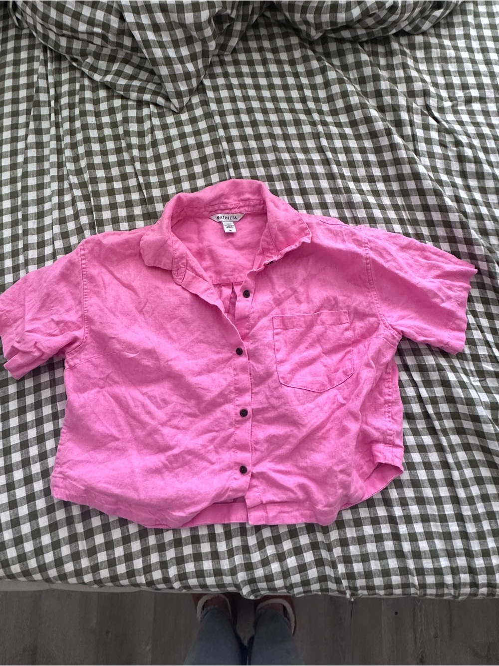 Athleta Bright Pink Short Sleeve Button-Down Shirt for Women